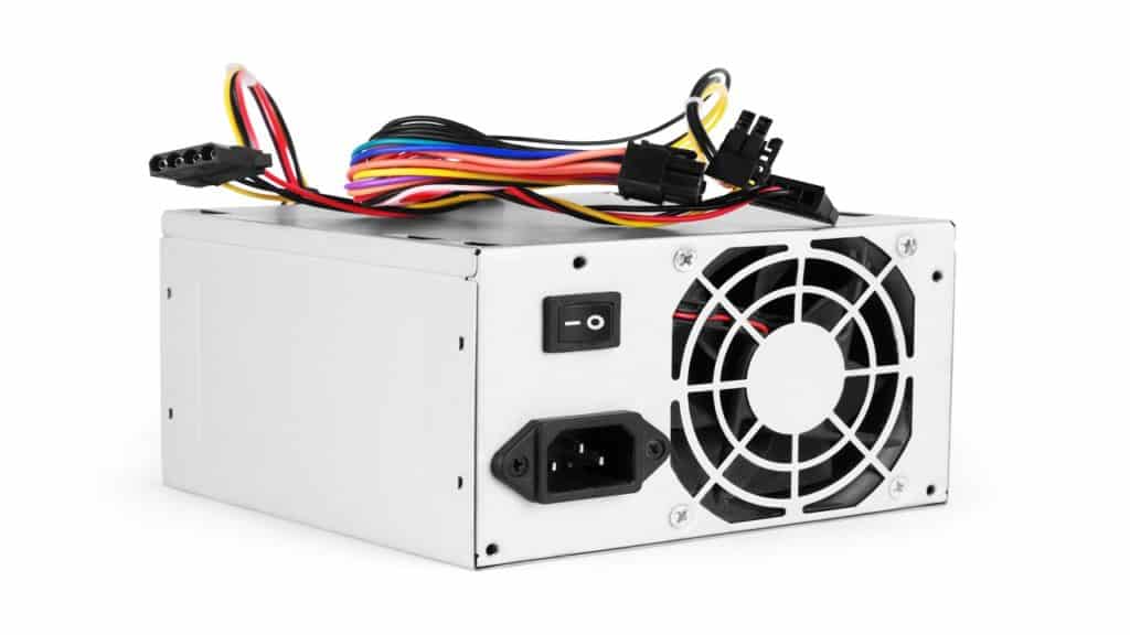 Silver computer power supply on white background