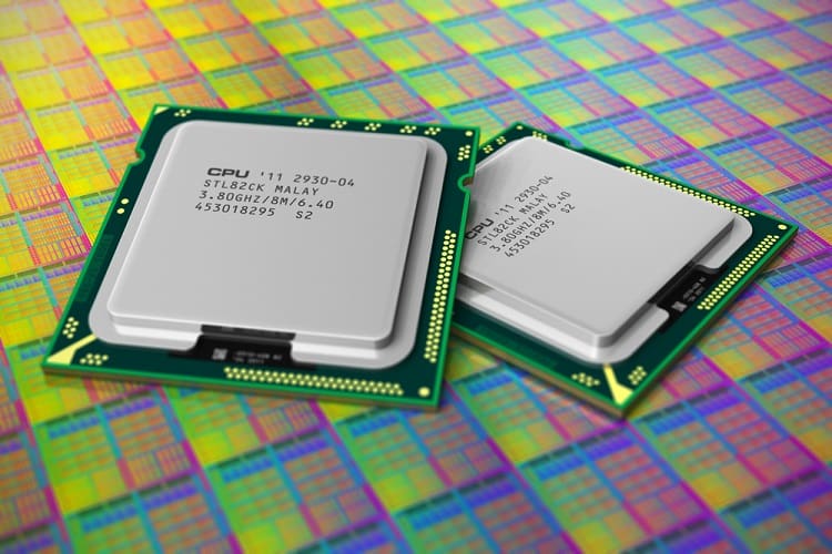 Modern CPUs on silicon plate with processor cores